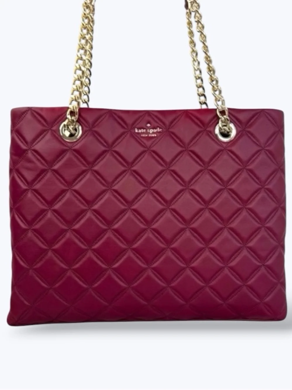 Kate Spade Natalia Burgundy Blackberry Preserves Quilted Leather Tote NWT